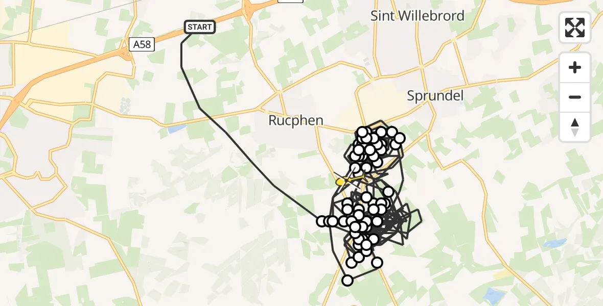 Routekaart van de vlucht: Politieheli naar Rucphen