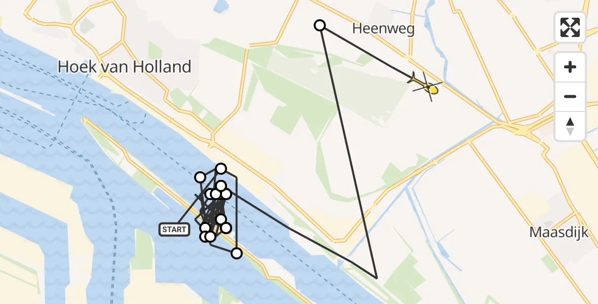 Routekaart van de vlucht: Politiehelikopter naar 's-Gravenzande