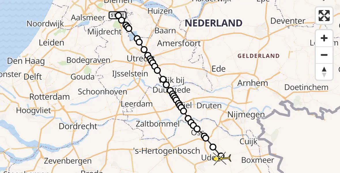 Routekaart van de vlucht: Lifeliner 3 naar Volkel