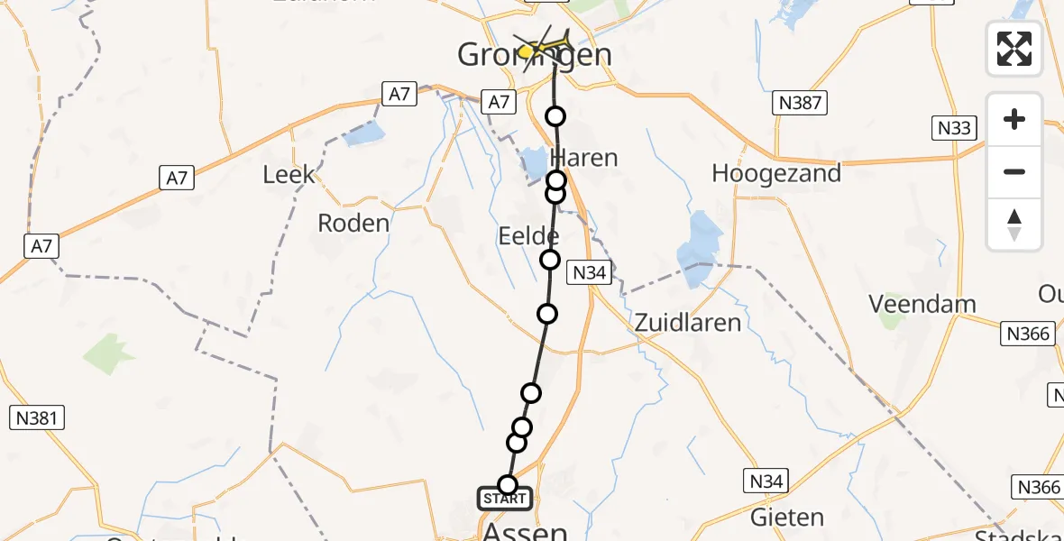 Routekaart van de vlucht: Lifeliner 4 naar Groningen