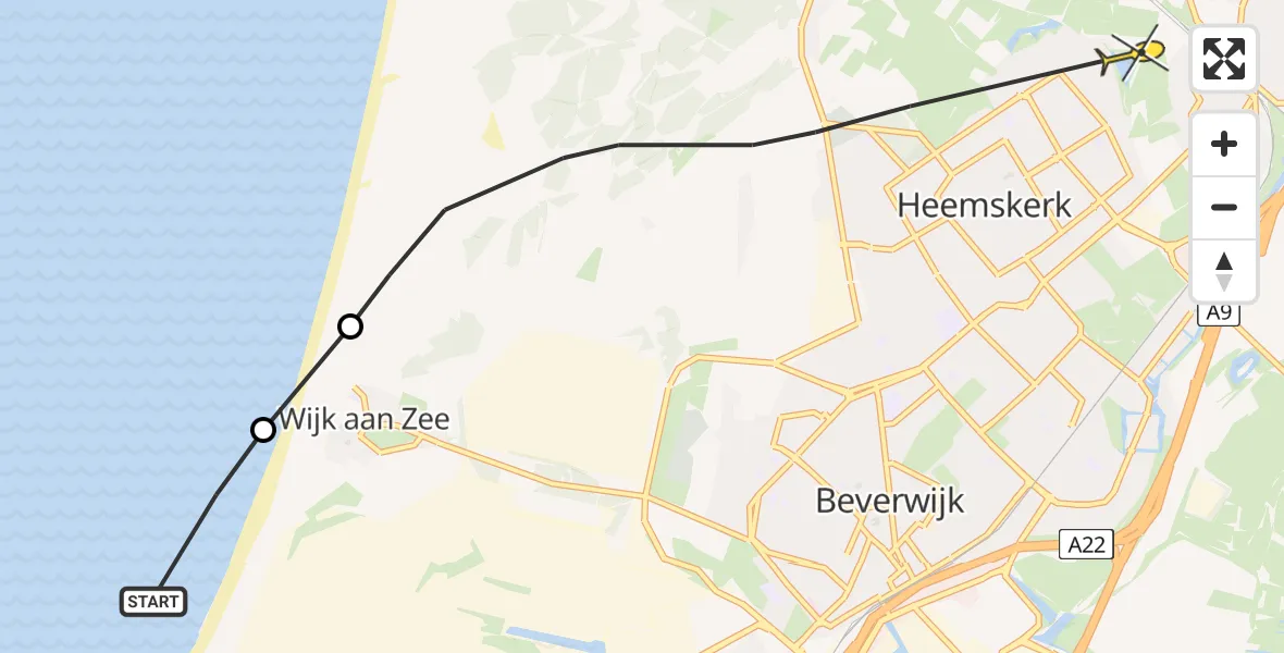 Routekaart van de vlucht: Politiehelikopter naar Heemskerk