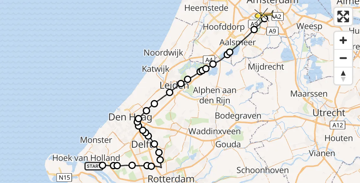 Routekaart van de vlucht: Lifeliner 1 naar Amsterdam