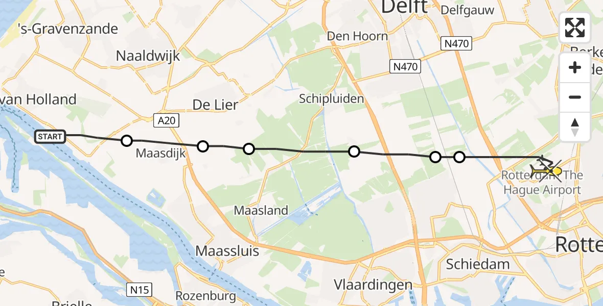 Routekaart van de vlucht: Lifeliner 2 naar Rotterdam