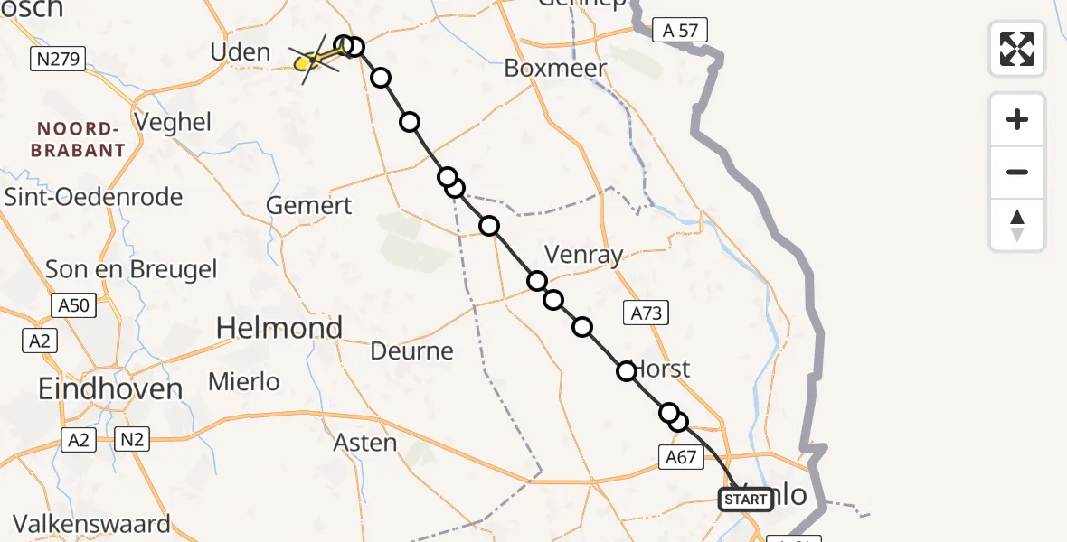 Routekaart van de vlucht: Lifeliner 3 naar Volkel