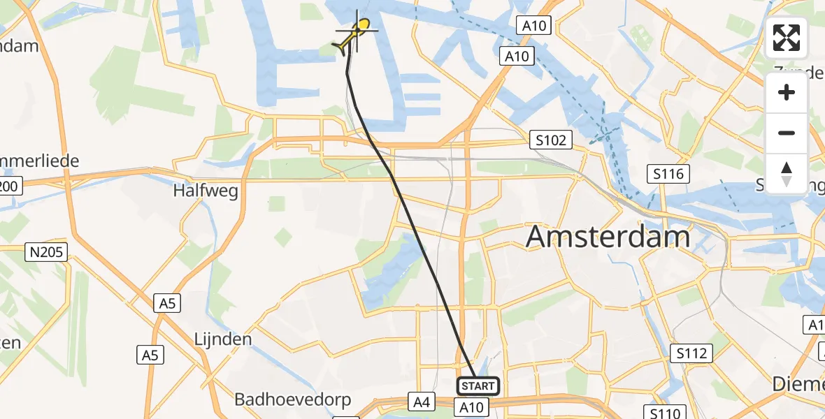 Routekaart van de vlucht: Lifeliner 1 naar Amsterdam