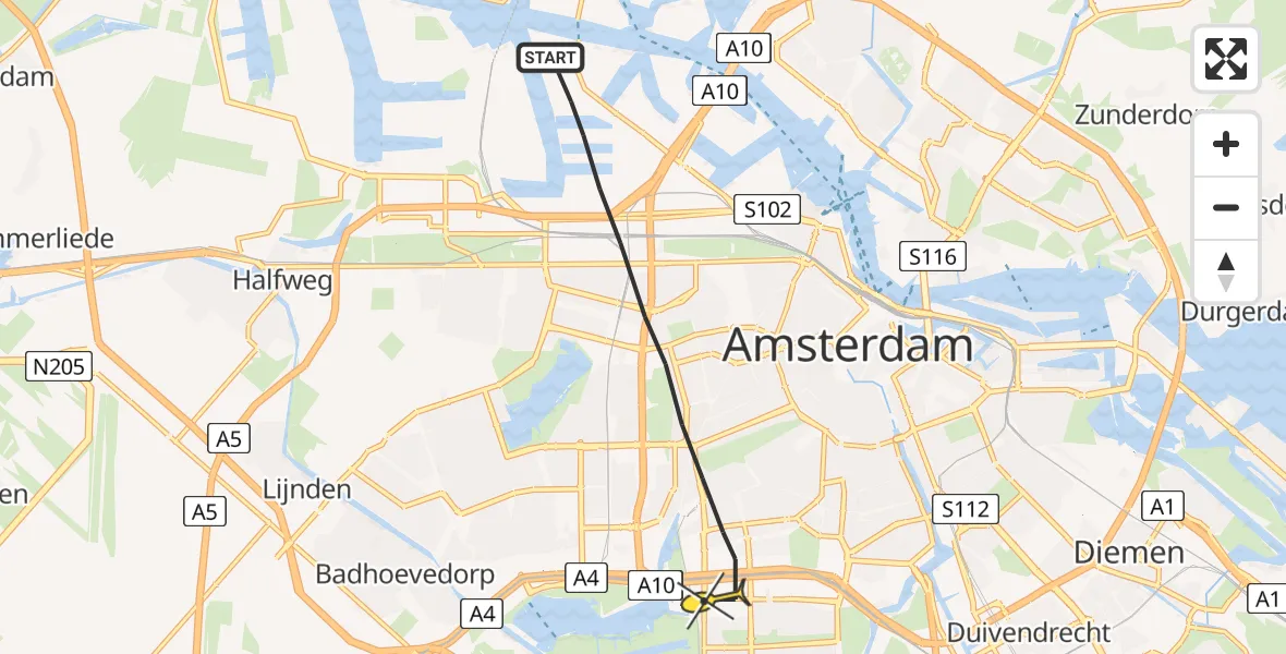 Routekaart van de vlucht: Lifeliner 1 naar Amsterdam