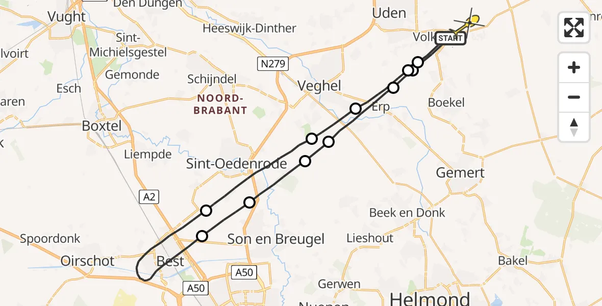 Routekaart van de vlucht: Lifeliner 3 naar Volkel