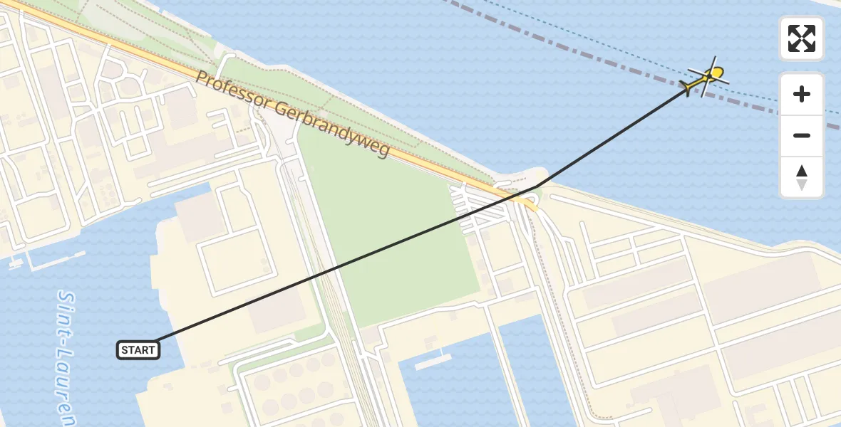 Routekaart van de vlucht: Politiehelikopter naar Vlaardingen