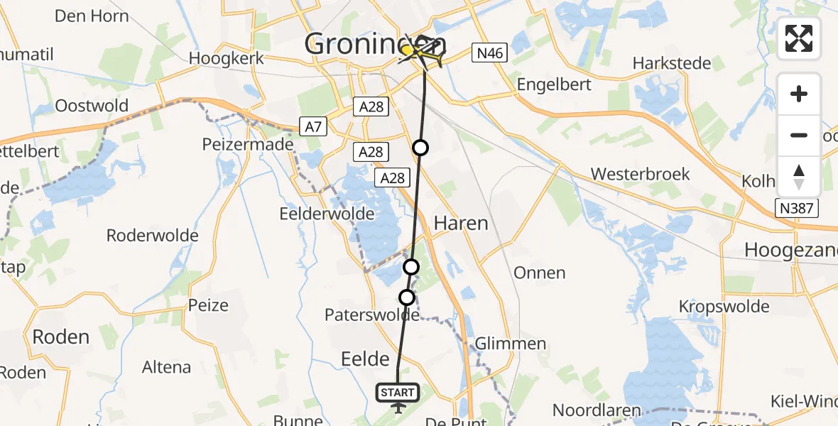 Routekaart van de vlucht: Lifeliner 4 naar Groningen