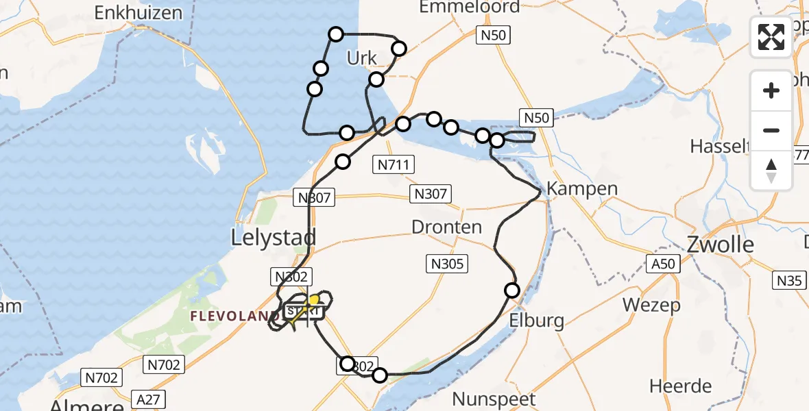 Routekaart van de vlucht: Traumaheli naar Lelystad