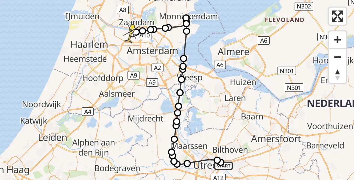 Routekaart van de vlucht: Lifeliner 1 naar Amsterdam