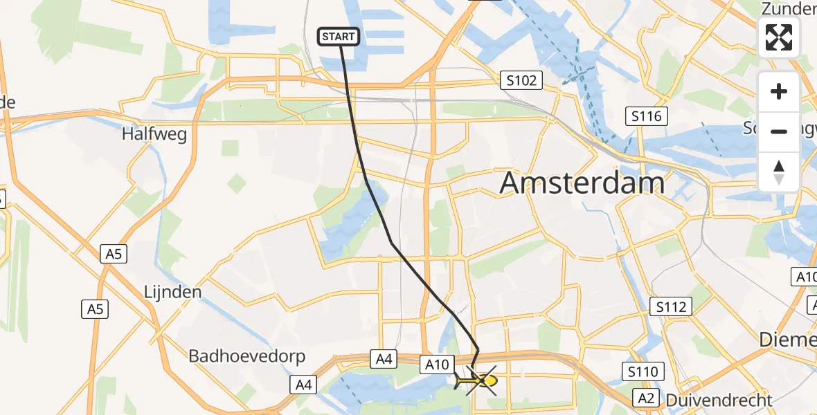 Routekaart van de vlucht: Lifeliner 1 naar Amsterdam