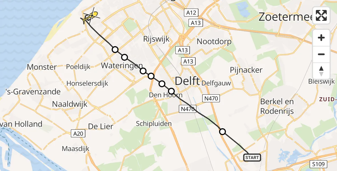 Routekaart van de vlucht: Lifeliner 2 naar Den Haag