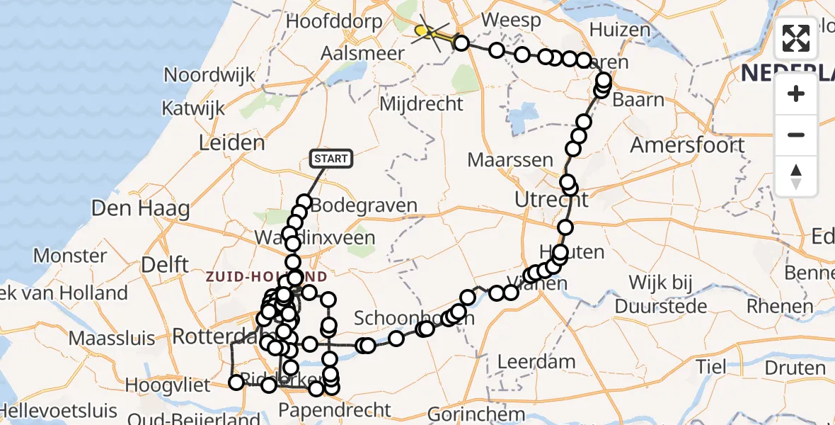 Routekaart van de vlucht: Politieheli naar Ouderkerk aan de Amstel