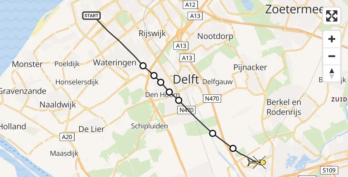 Routekaart van de vlucht: Lifeliner 2 naar Rotterdam