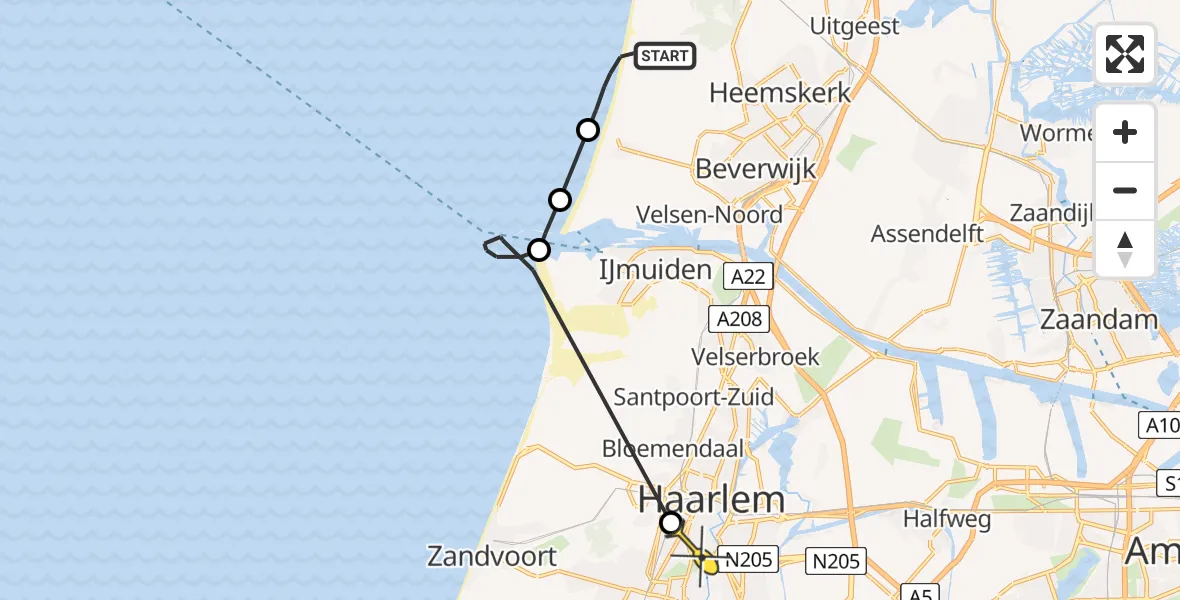 Routekaart van de vlucht: Politiehelikopter naar Haarlem
