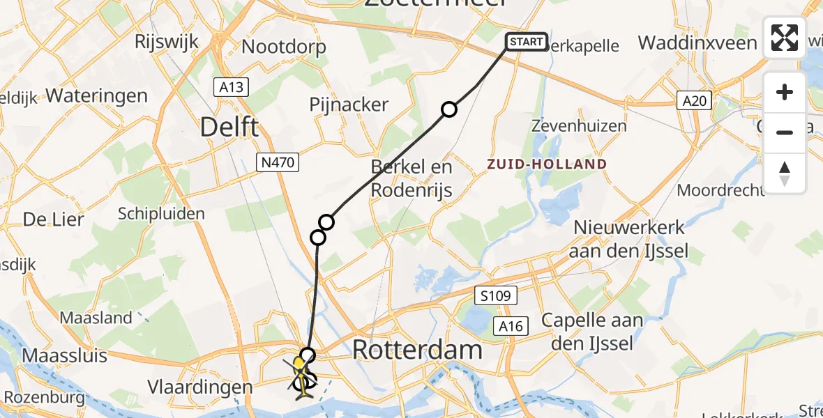 Routekaart van de vlucht: Lifeliner 2 naar Schiedam