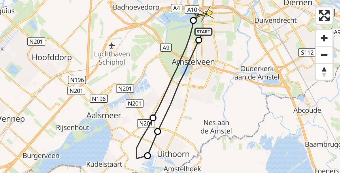 Routekaart van de vlucht: Lifeliner 1 naar Amsterdam