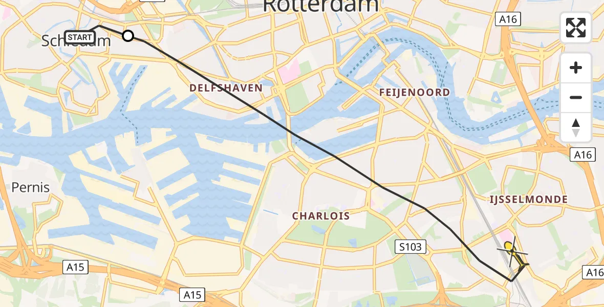 Routekaart van de vlucht: Lifeliner 2 naar Rotterdam