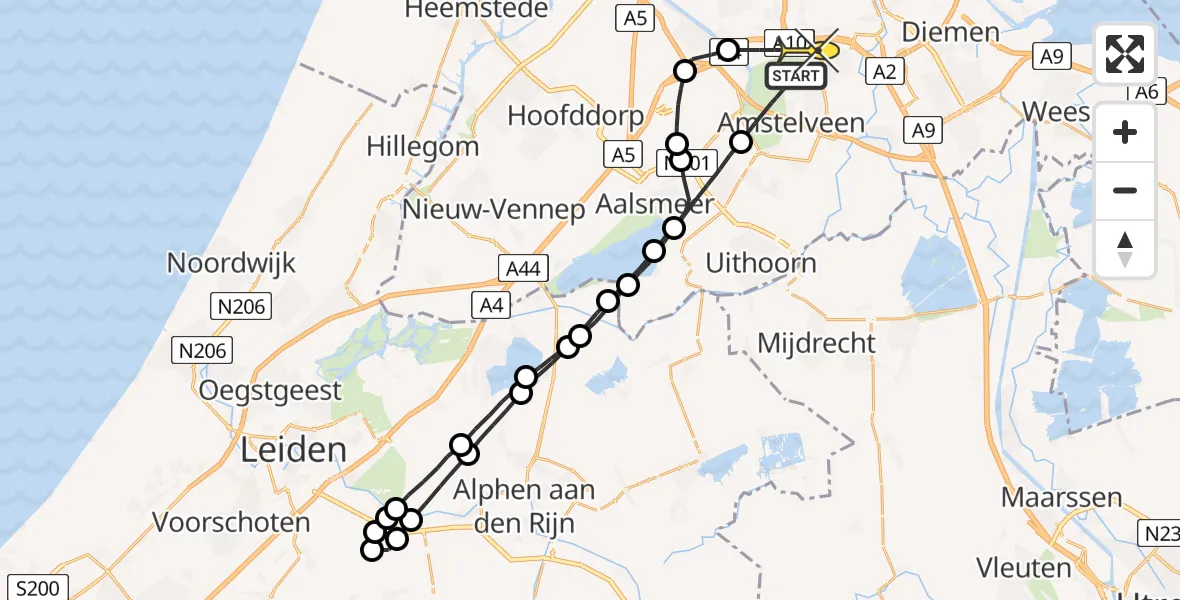 Routekaart van de vlucht: Lifeliner 1 naar Amsterdam