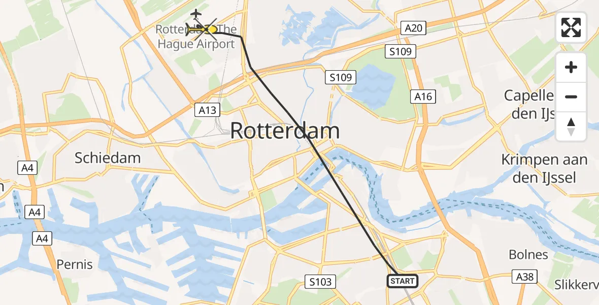 Routekaart van de vlucht: Lifeliner 2 naar Rotterdam