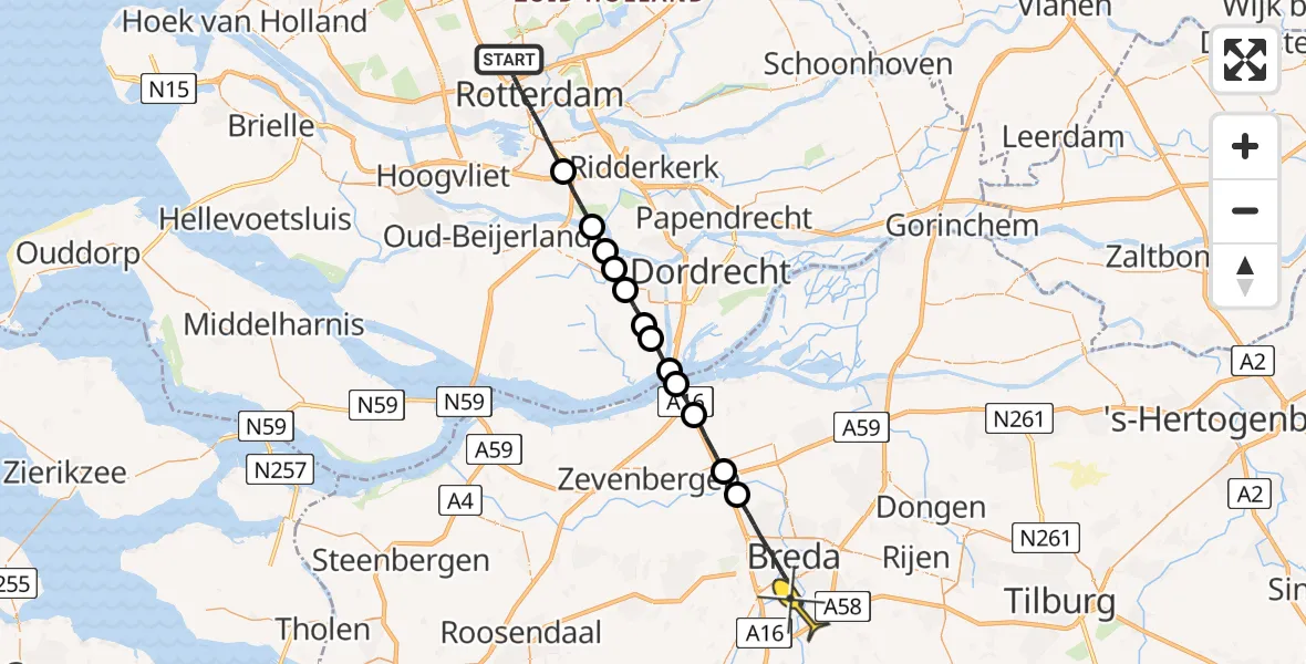 Routekaart van de vlucht: Lifeliner 2 naar Breda