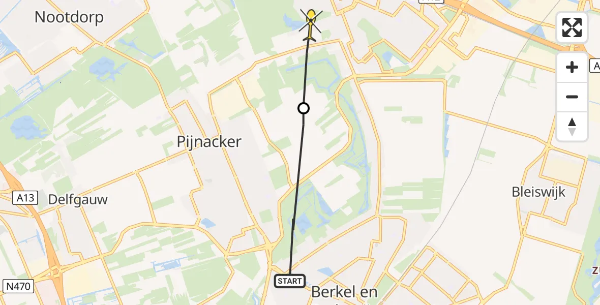 Routekaart van de vlucht: Politiehelikopter naar Zoetermeer