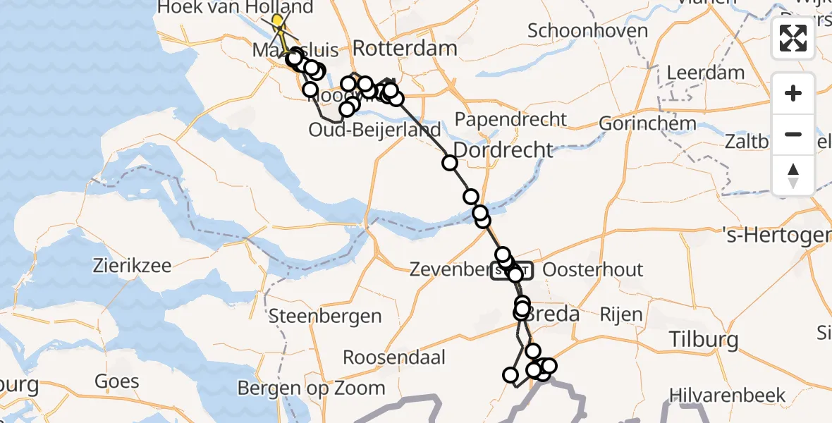 Routekaart van de vlucht: Politieheli naar Maassluis