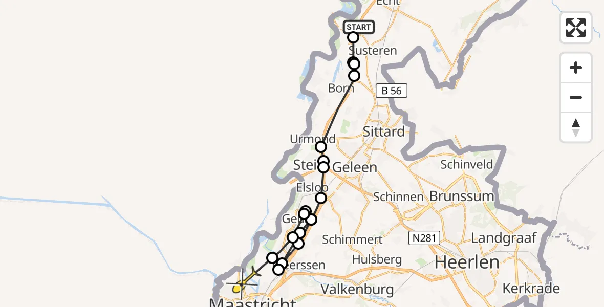 Routekaart van de vlucht: Politieheli naar Maastricht