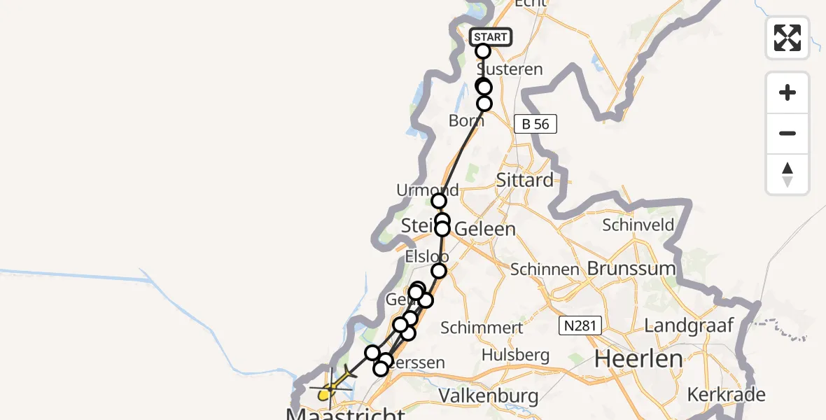 Routekaart van de vlucht: Politiehelikopter naar Maastricht