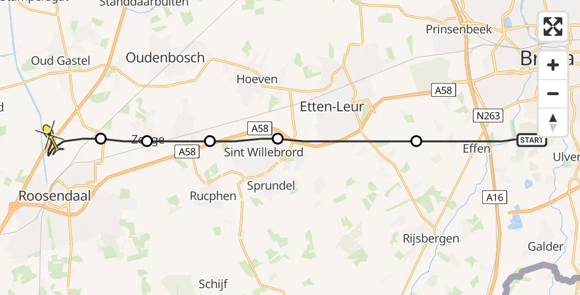 Routekaart van de vlucht: Lifeliner 2 naar Roosendaal