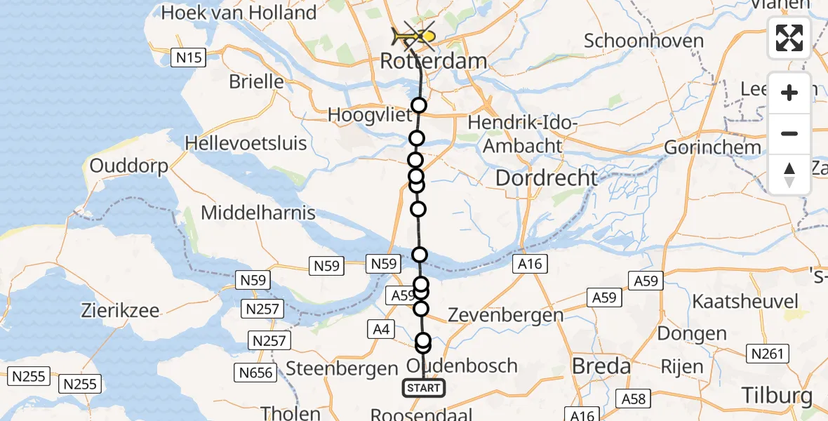 Routekaart van de vlucht: Lifeliner 2 naar Rotterdam