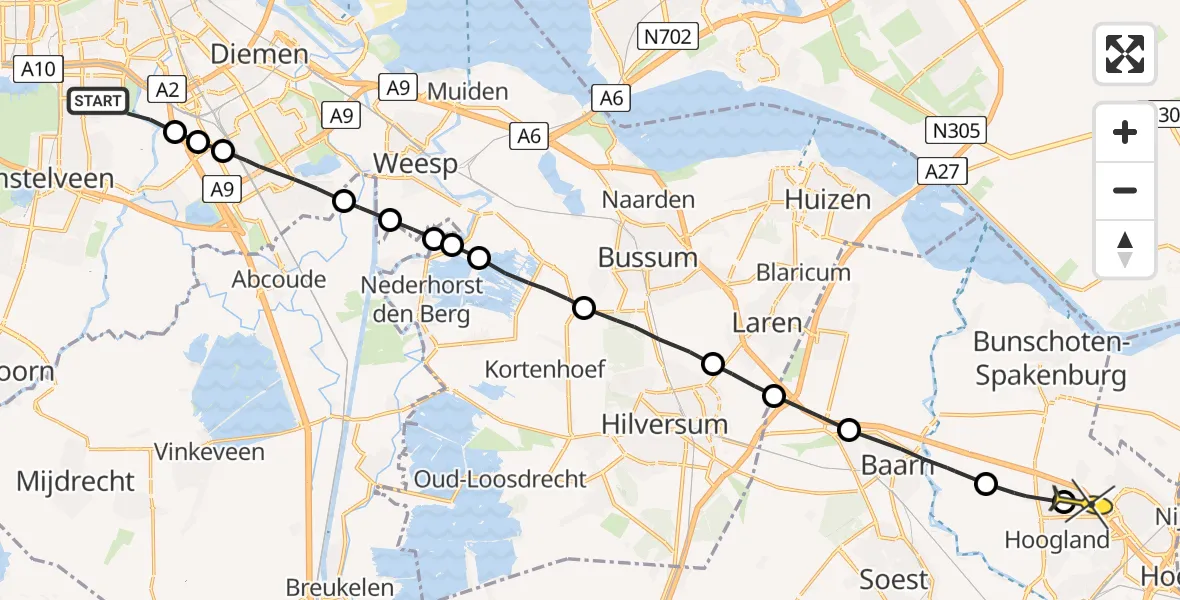 Routekaart van de vlucht: Lifeliner 1 naar Amersfoort