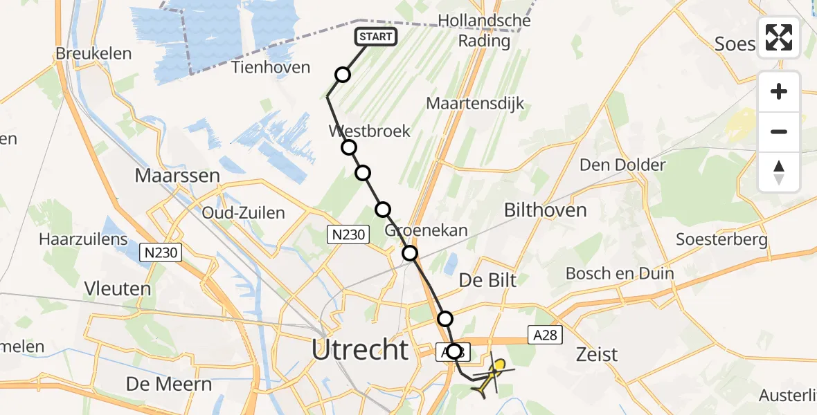 Routekaart van de vlucht: Lifeliner 1 naar Utrecht