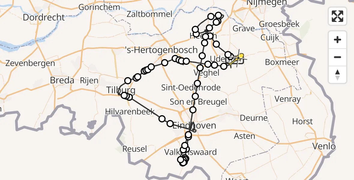 Routekaart van de vlucht: Politieheli naar Volkel