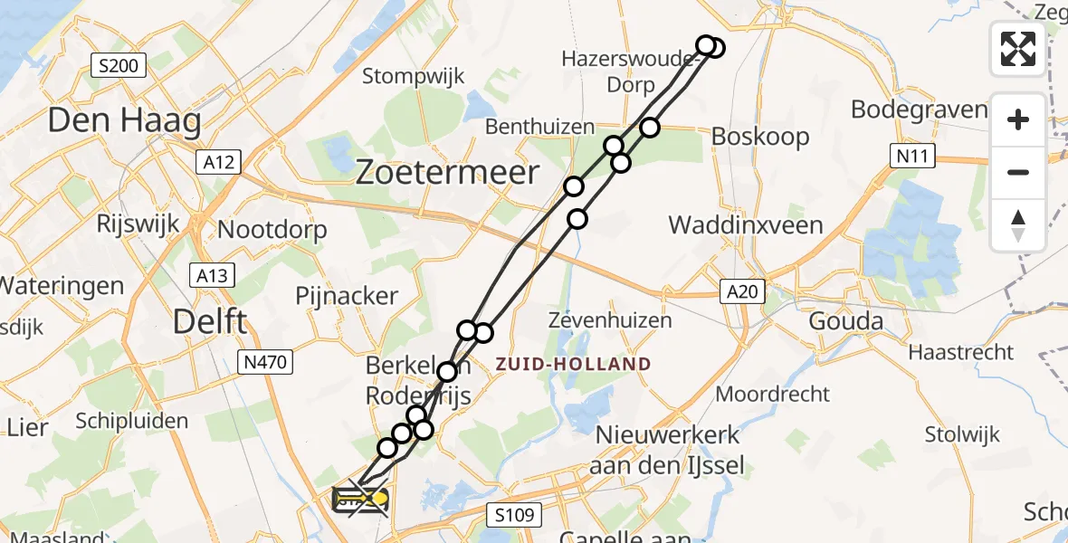 Routekaart van de vlucht: Lifeliner 2 naar Rotterdam