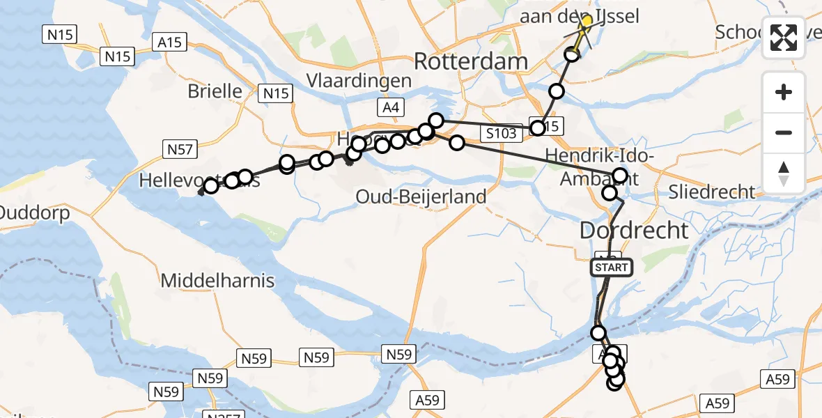 Routekaart van de vlucht: Politieheli naar Nieuwerkerk aan den IJssel