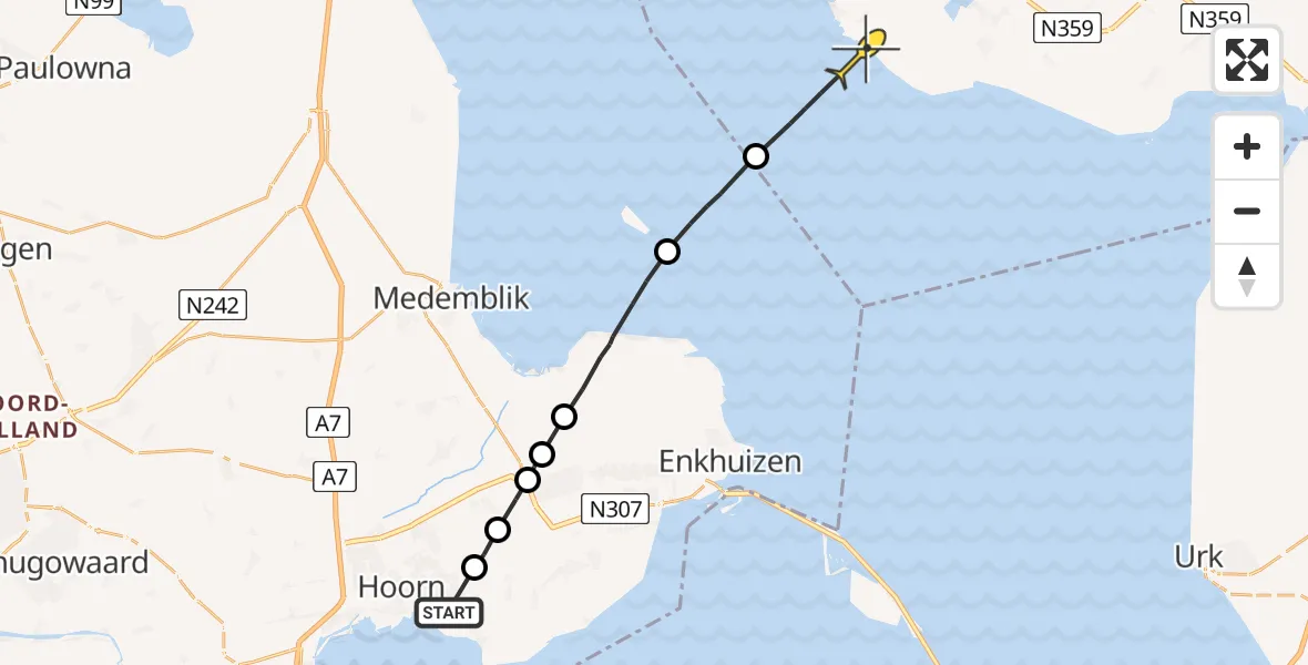 Routekaart van de vlucht: Politiehelikopter naar Warns