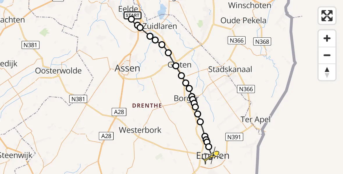 Routekaart van de vlucht: Lifeliner 4 naar Emmen