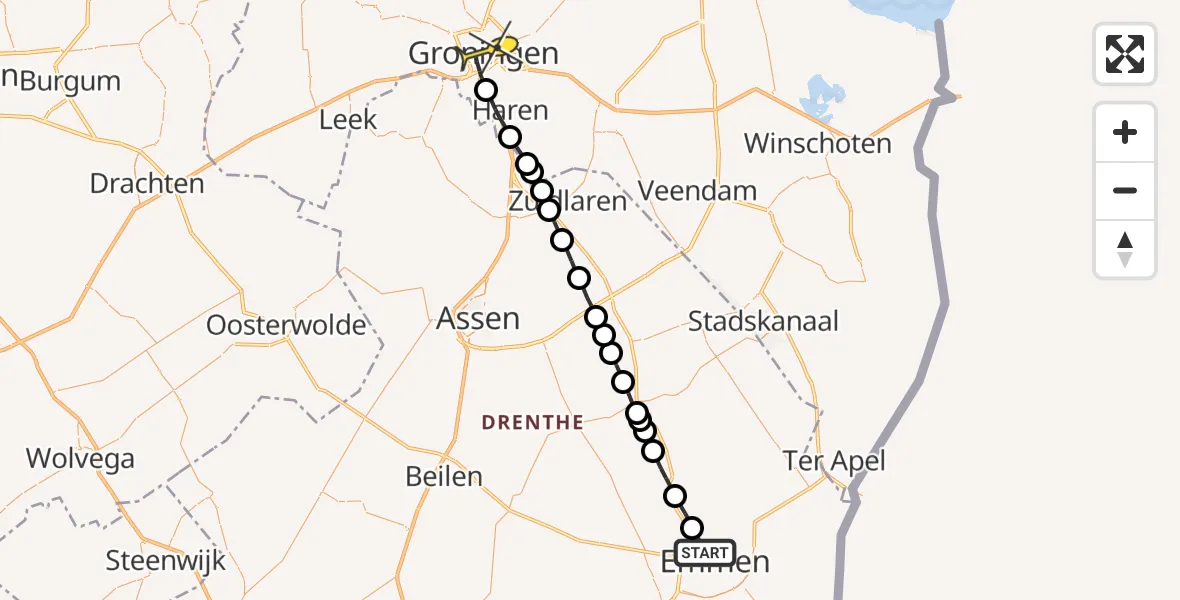 Routekaart van de vlucht: Lifeliner 4 naar Groningen