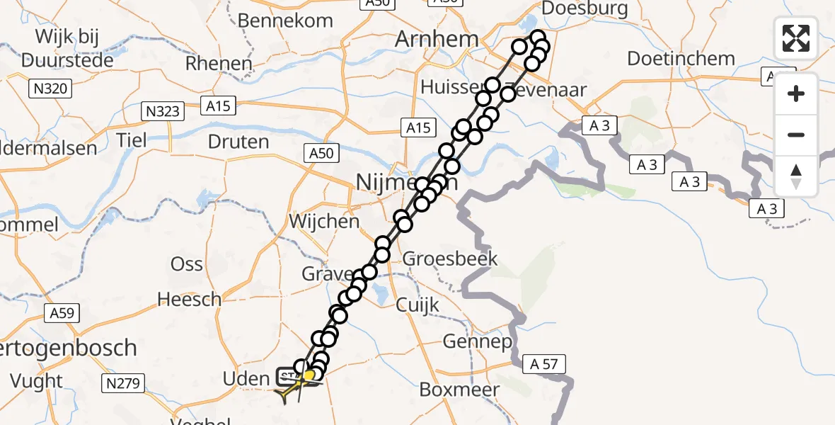 Routekaart van de vlucht: Lifeliner 3 naar Volkel