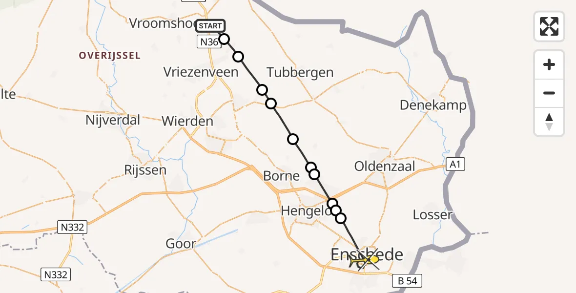 Routekaart van de vlucht: Lifeliner 4 naar Enschede