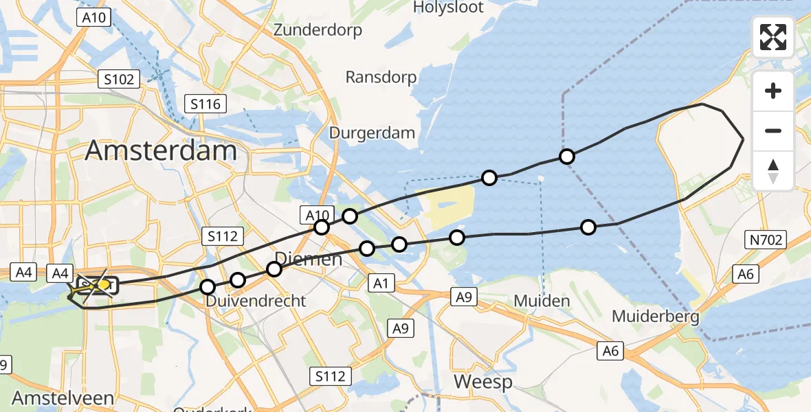 Routekaart van de vlucht: Lifeliner 1 naar Amsterdam