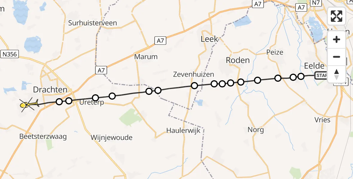 Routekaart van de vlucht: Lifeliner 4 naar Drachten