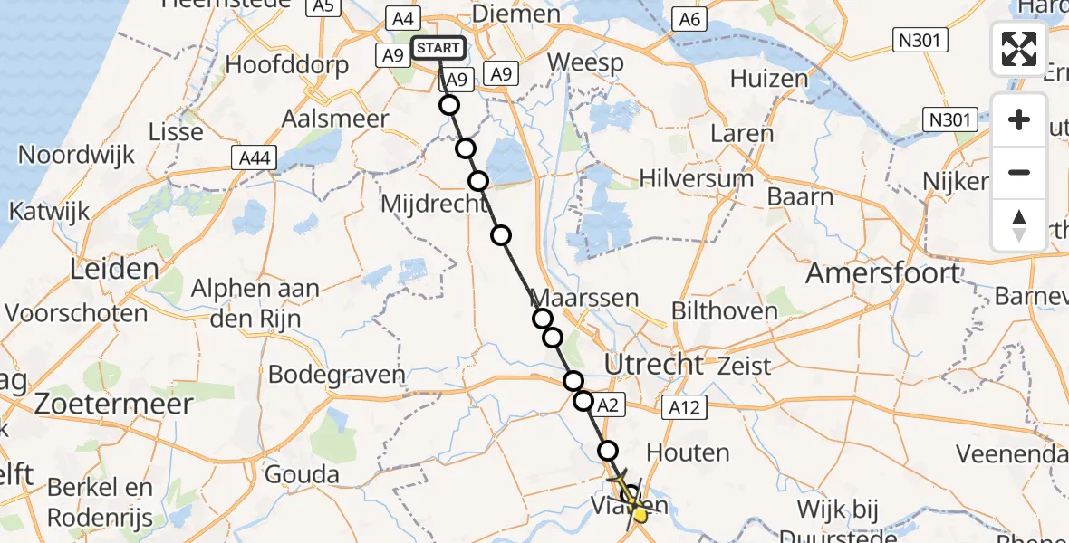 Routekaart van de vlucht: Lifeliner 1 naar Vianen