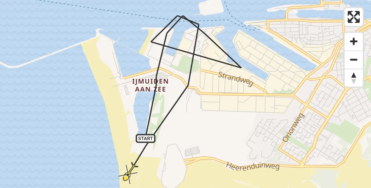 Routekaart van de vlucht: Politiehelikopter naar IJmuiden