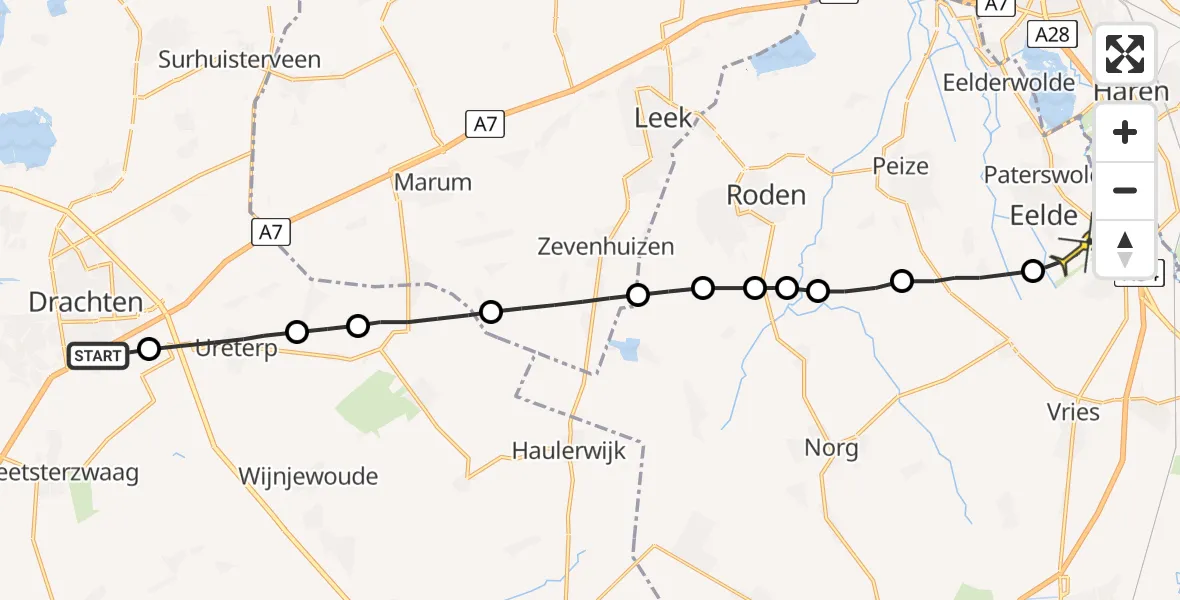 Routekaart van de vlucht: Lifeliner 4 naar Eelde