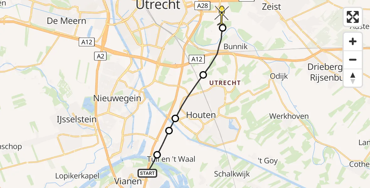 Routekaart van de vlucht: Lifeliner 1 naar Utrecht