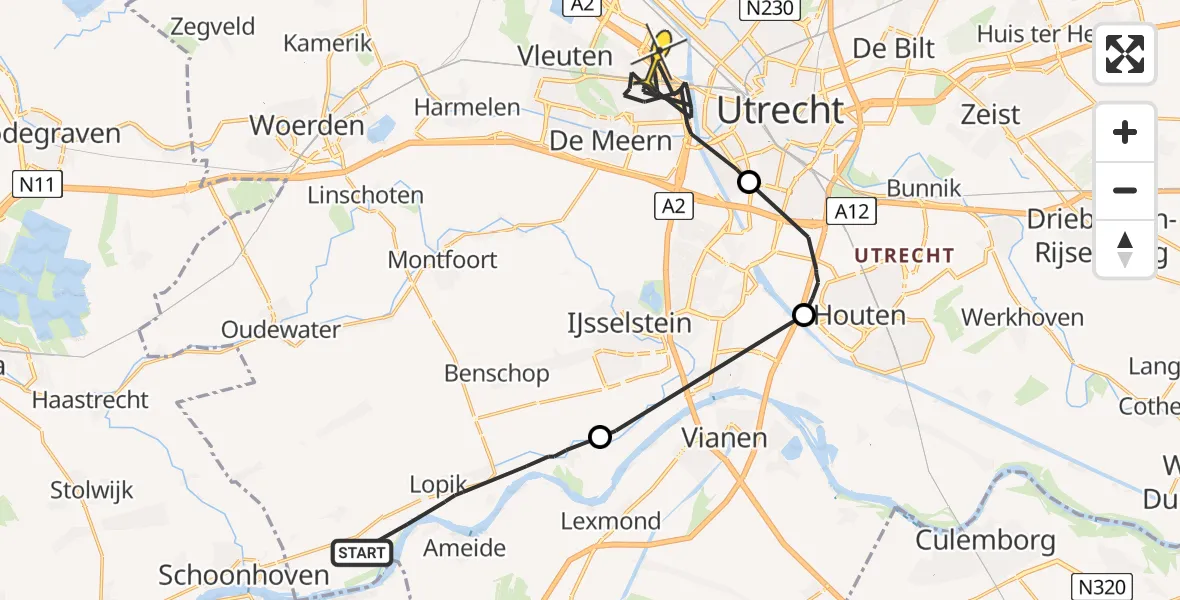 Routekaart van de vlucht: Politiehelikopter naar Utrecht