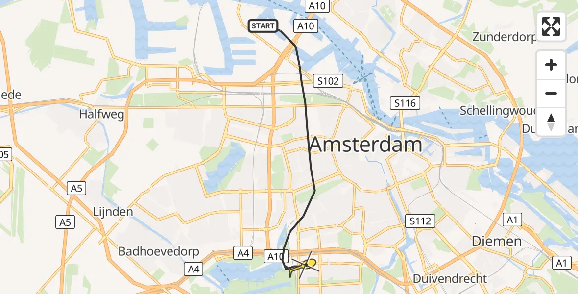 Routekaart van de vlucht: Lifeliner 1 naar Amsterdam